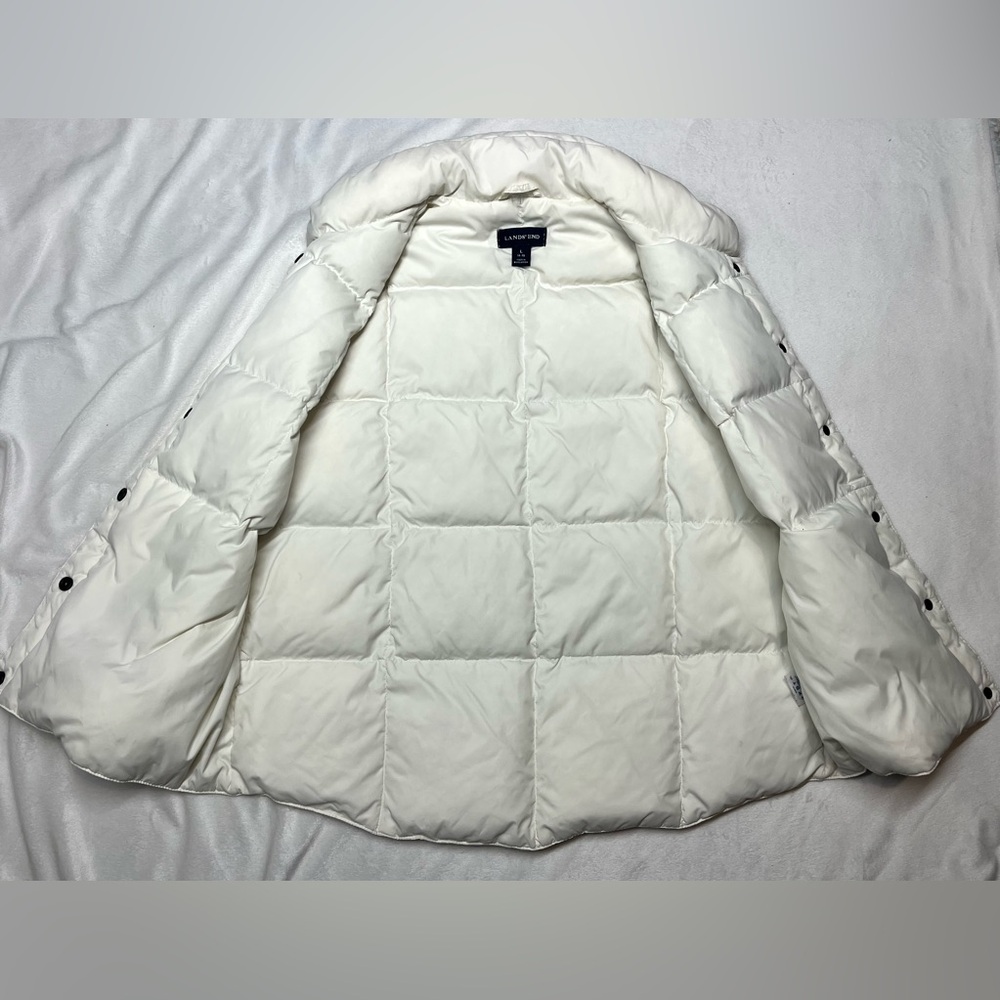Lands' End Off-White Women’s Ivory Button Up Puffer Vest w Pockets Size L 14-16 - Picture 12 of 14